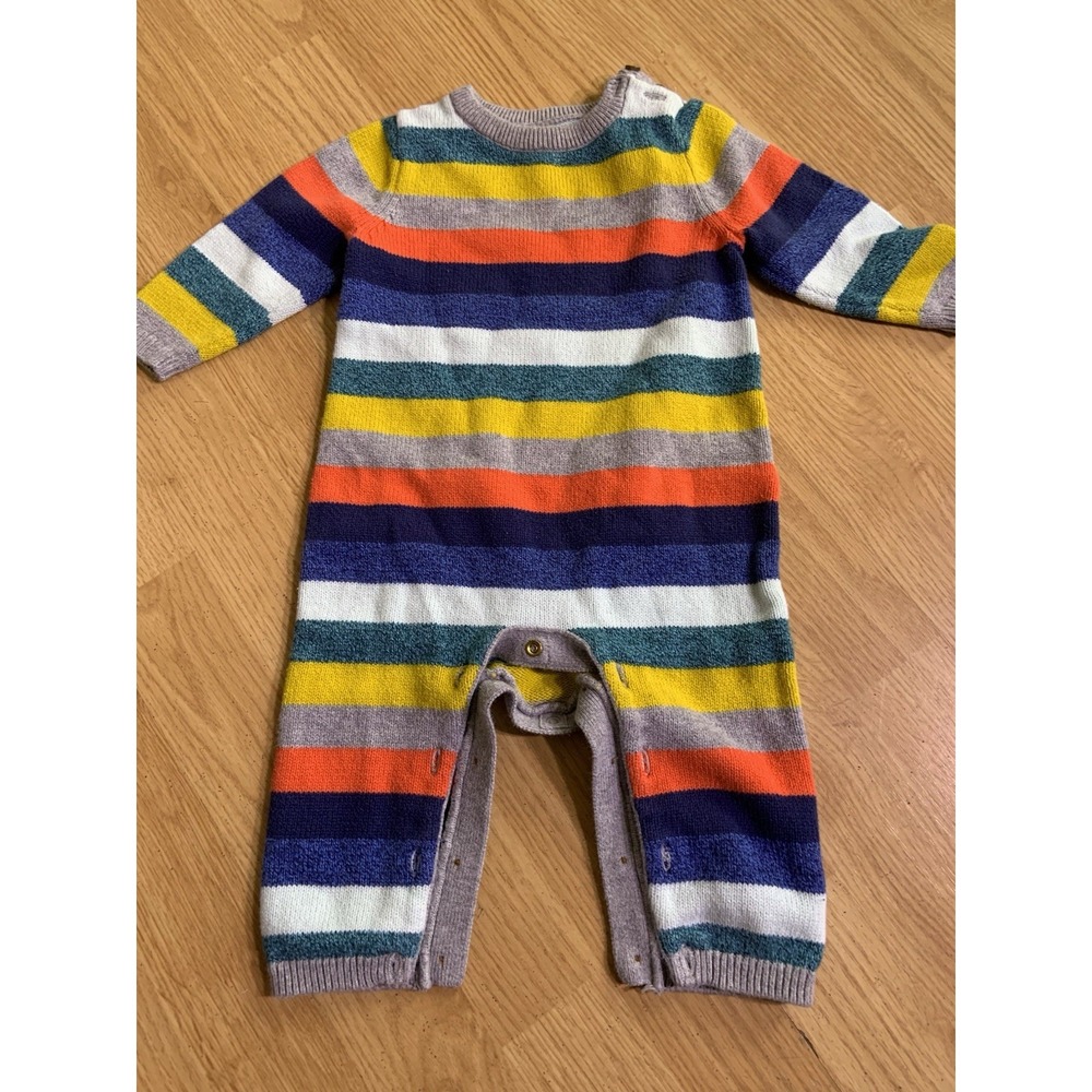 Baby Gap Striped Neutral Color Linen One Piece W/Snaps Size 6-12‎ Months